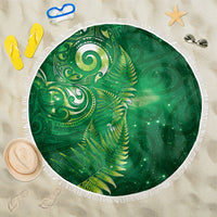 Aotearoa New Zealand New Year Beach Blanket Tribal Koru Tattoo Green Galaxy Maori Silver Fern