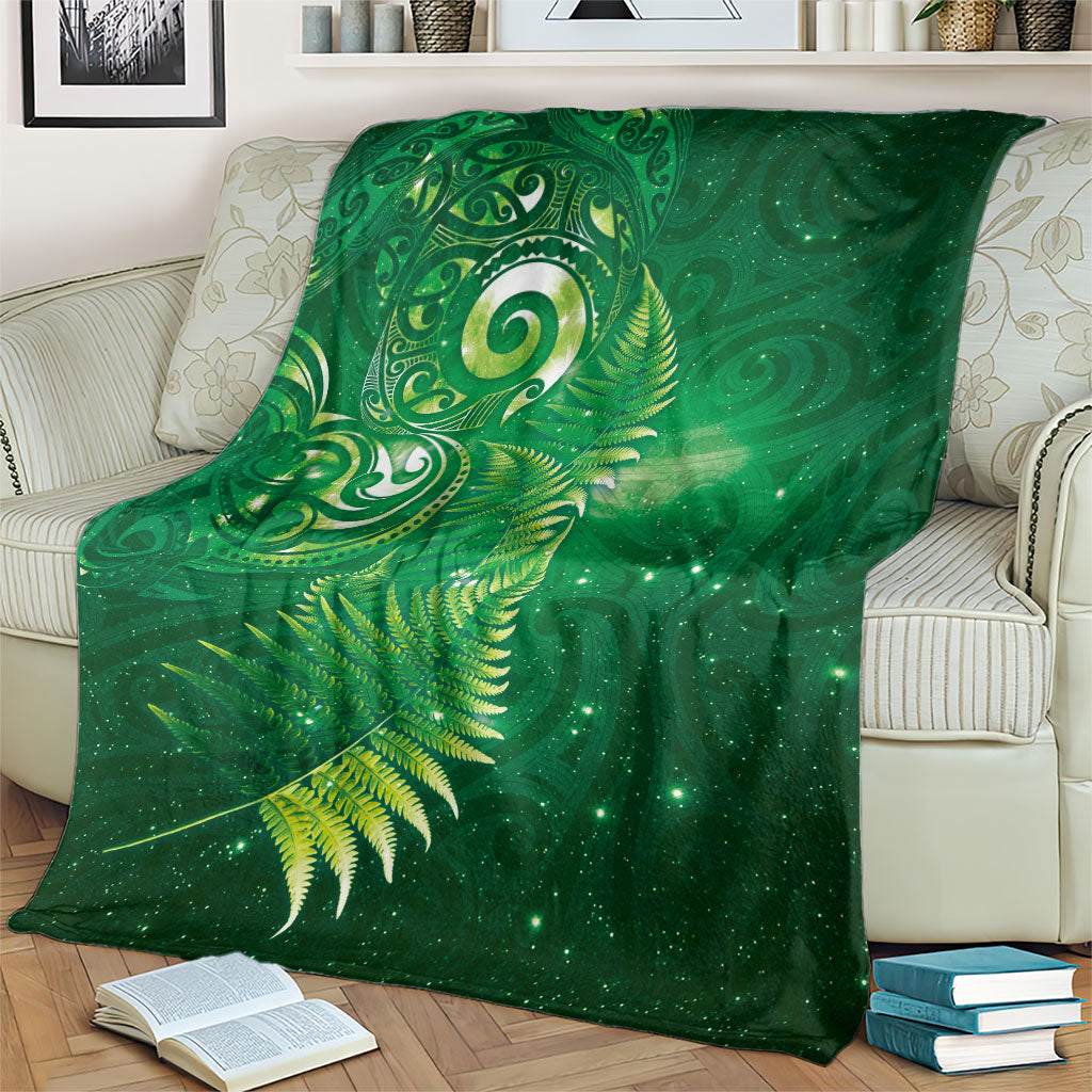 Aotearoa New Zealand New Year Blanket Tribal Koru Tattoo Green Galaxy Maori Silver Fern