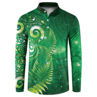 Aotearoa New Zealand New Year Button Sweatshirt Tribal Koru Tattoo Green Galaxy Maori Silver Fern LT03 Green - Polynesian Pride