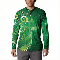 Aotearoa New Zealand New Year Button Sweatshirt Tribal Koru Tattoo Green Galaxy Maori Silver Fern LT03 - Polynesian Pride