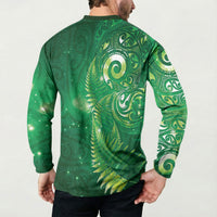 Aotearoa New Zealand New Year Button Sweatshirt Tribal Koru Tattoo Green Galaxy Maori Silver Fern LT03 - Polynesian Pride