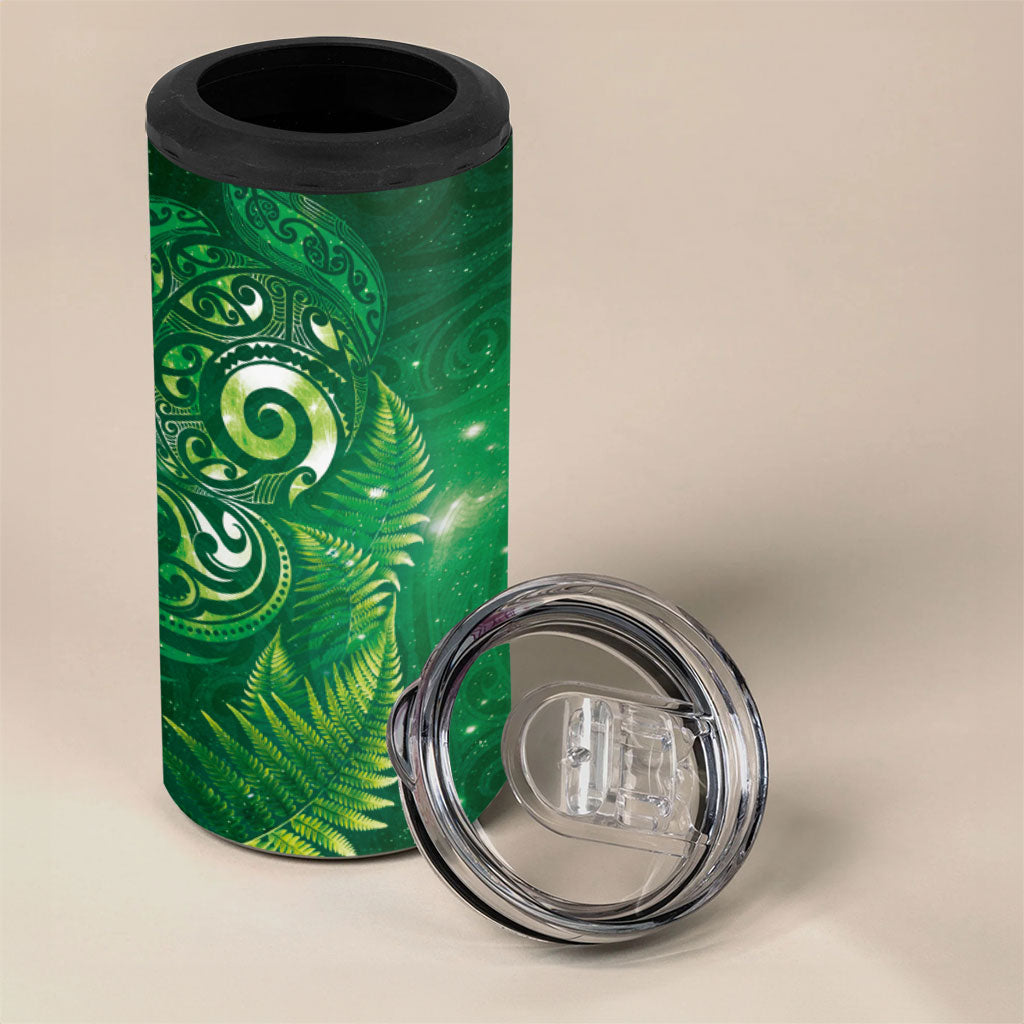 Aotearoa New Zealand New Year 4 in 1 Can Cooler Tumbler Tribal Koru Tattoo Green Galaxy Maori Silver Fern LT03 - Polynesian Pride