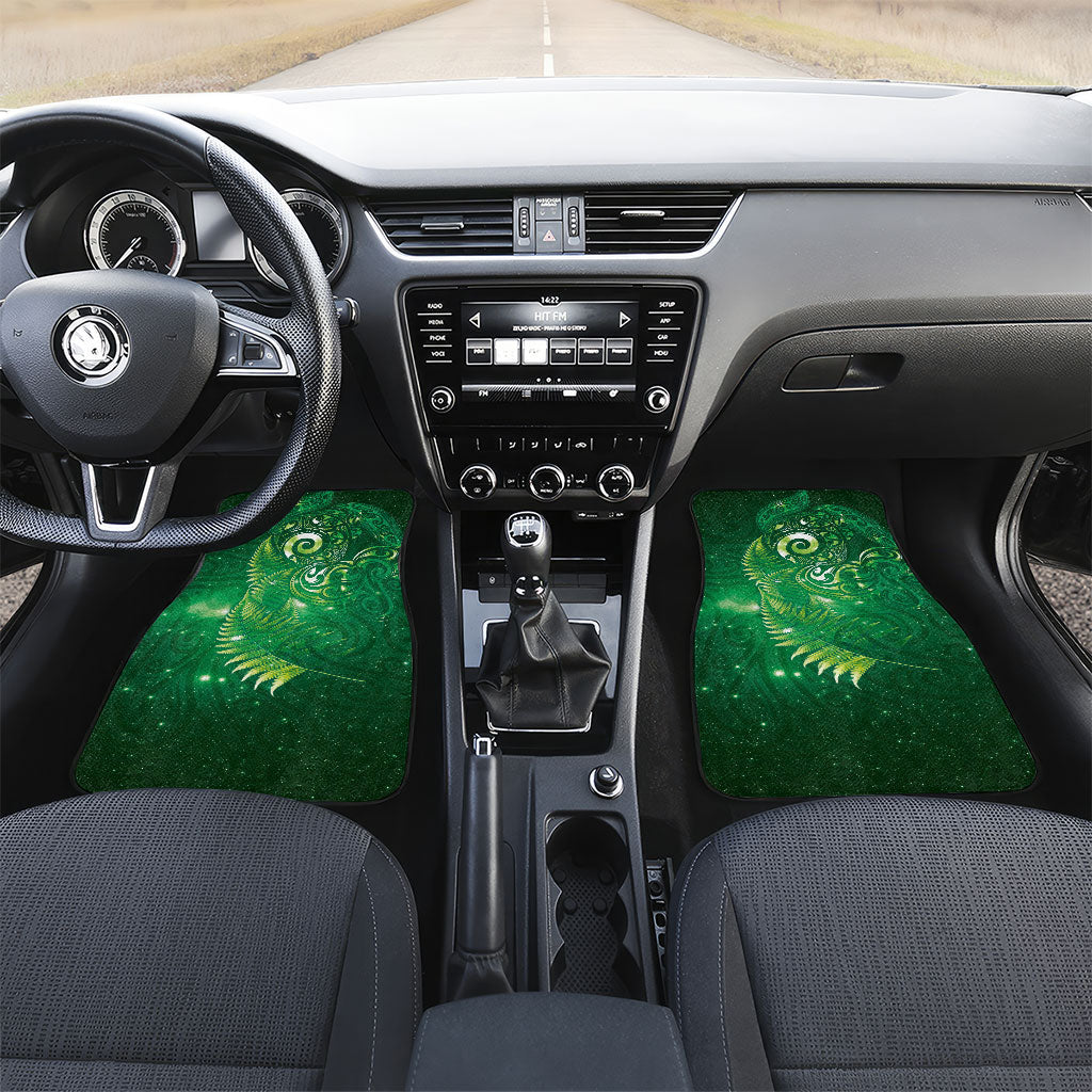 Aotearoa New Zealand New Year Car Mats Tribal Koru Tattoo Green Galaxy Maori Silver Fern LT03 Set 2pcs - Front Green - Polynesian Pride