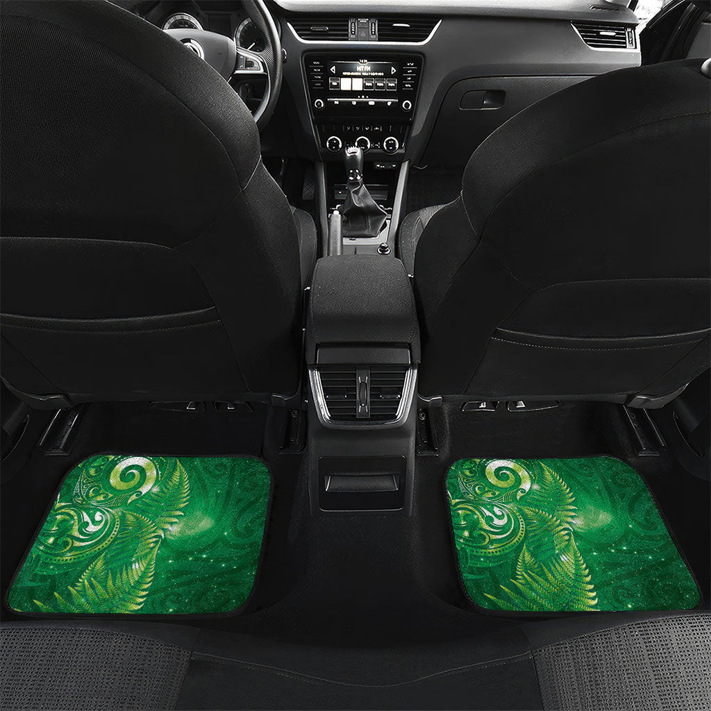Aotearoa New Zealand New Year Car Mats Tribal Koru Tattoo Green Galaxy Maori Silver Fern LT03 Set 2pcs - Back Green - Polynesian Pride