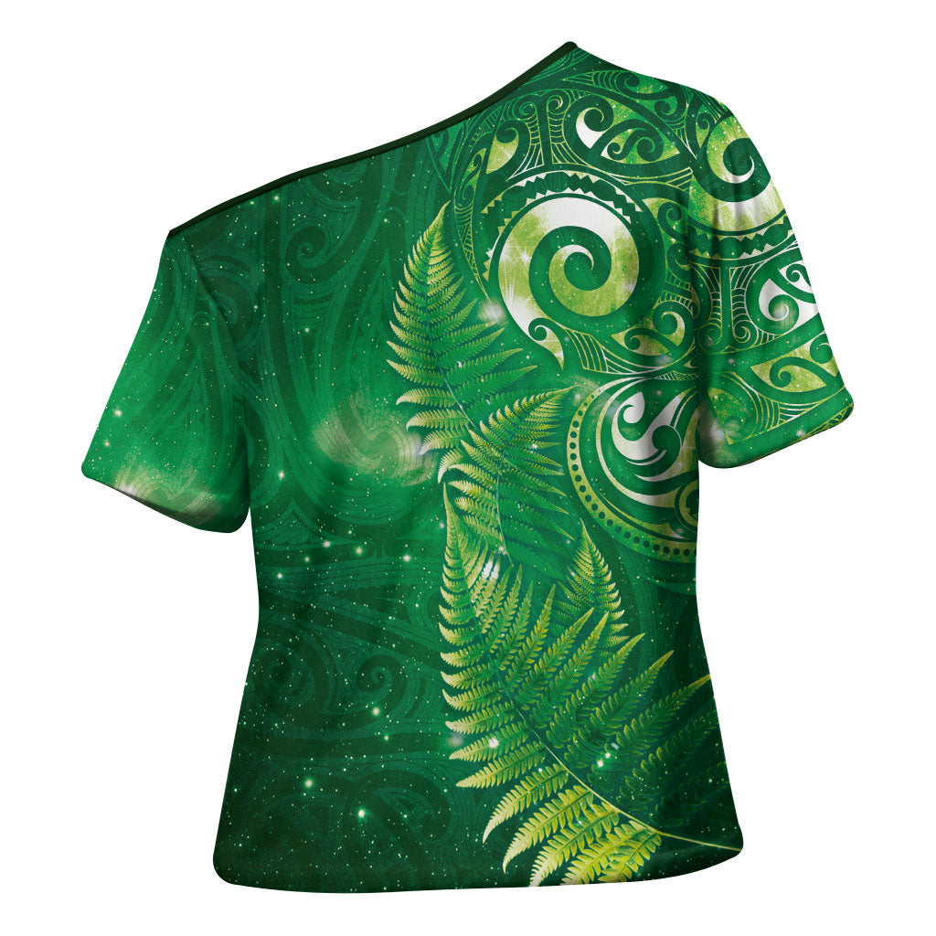Aotearoa New Zealand New Year Cross Shoulder Shirt Tribal Koru Tattoo Green Galaxy Maori Silver Fern LT03 - Polynesian Pride