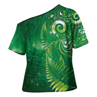 Aotearoa New Zealand New Year Cross Shoulder Shirt Tribal Koru Tattoo Green Galaxy Maori Silver Fern LT03 - Polynesian Pride