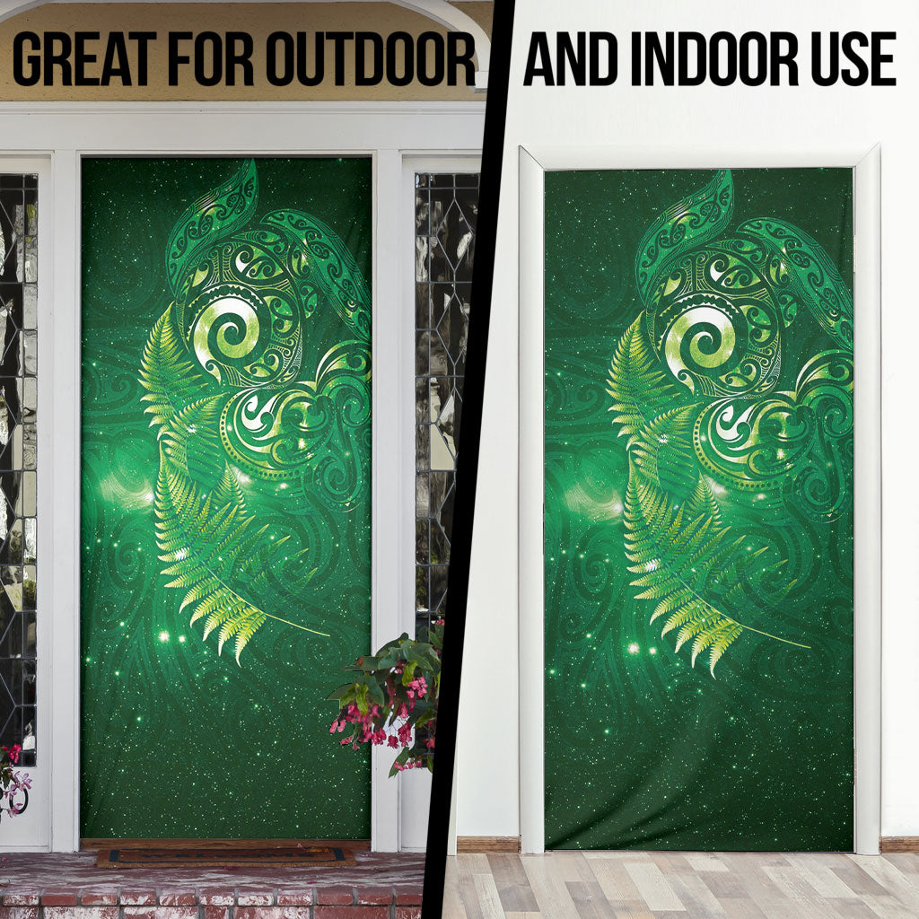 Aotearoa New Zealand New Year Door Cover Tribal Koru Tattoo Green Galaxy Maori Silver Fern LT03 - Polynesian Pride