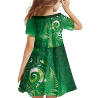 Aotearoa New Zealand New Year Family Matching Long Sleeve Bodycon Dress and Hawaiian Shirt Tribal Koru Tattoo Green Galaxy Maori Silver Fern LT03 - Polynesian Pride