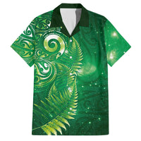 Aotearoa New Zealand New Year Family Matching Short Sleeve Bodycon Dress and Hawaiian Shirt Tribal Koru Tattoo Green Galaxy Maori Silver Fern LT03 Dad's Shirt - Short Sleeve Green - Polynesian Pride