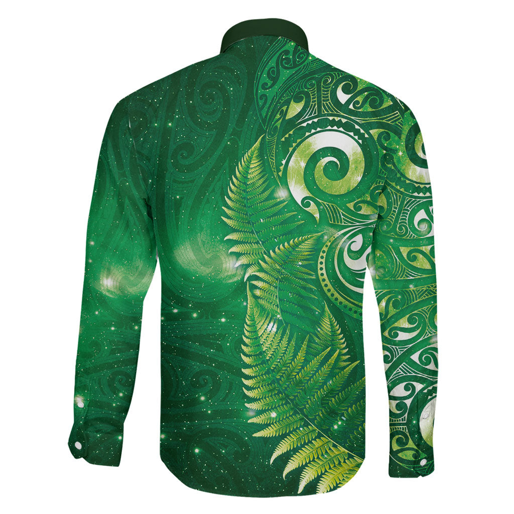 Aotearoa New Zealand New Year Family Matching Short Sleeve Bodycon Dress and Hawaiian Shirt Tribal Koru Tattoo Green Galaxy Maori Silver Fern LT03 - Polynesian Pride
