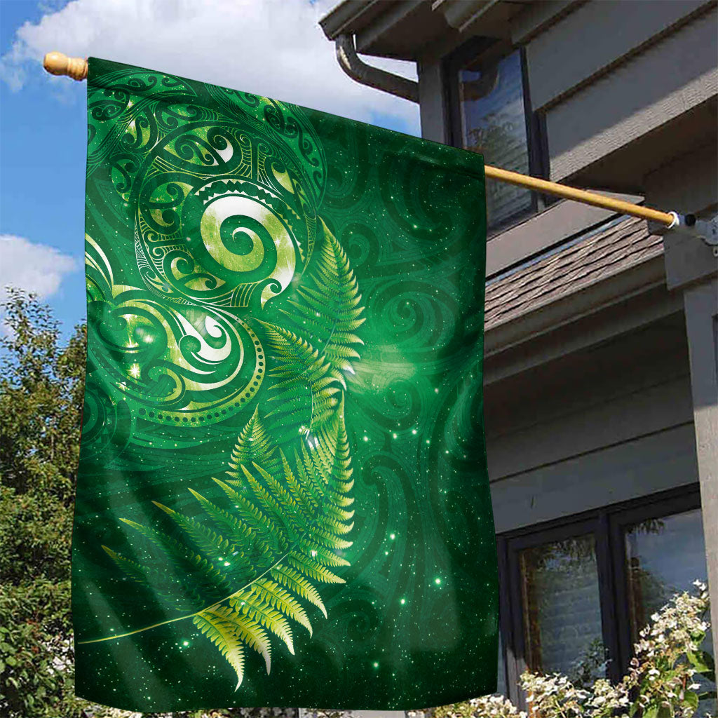 Aotearoa New Zealand New Year Garden Flag Tribal Koru Tattoo Green Galaxy Maori Silver Fern LT03 - Polynesian Pride