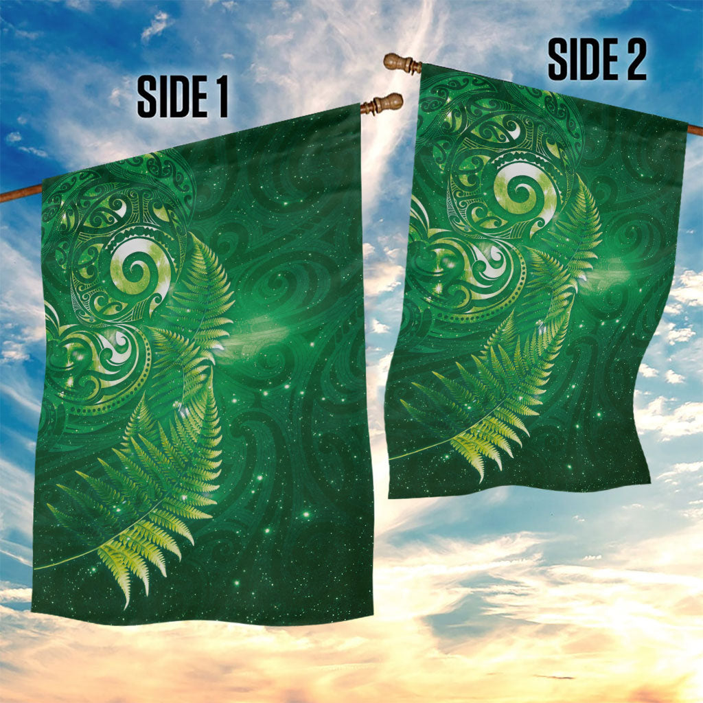 Aotearoa New Zealand New Year Garden Flag Tribal Koru Tattoo Green Galaxy Maori Silver Fern LT03 - Polynesian Pride