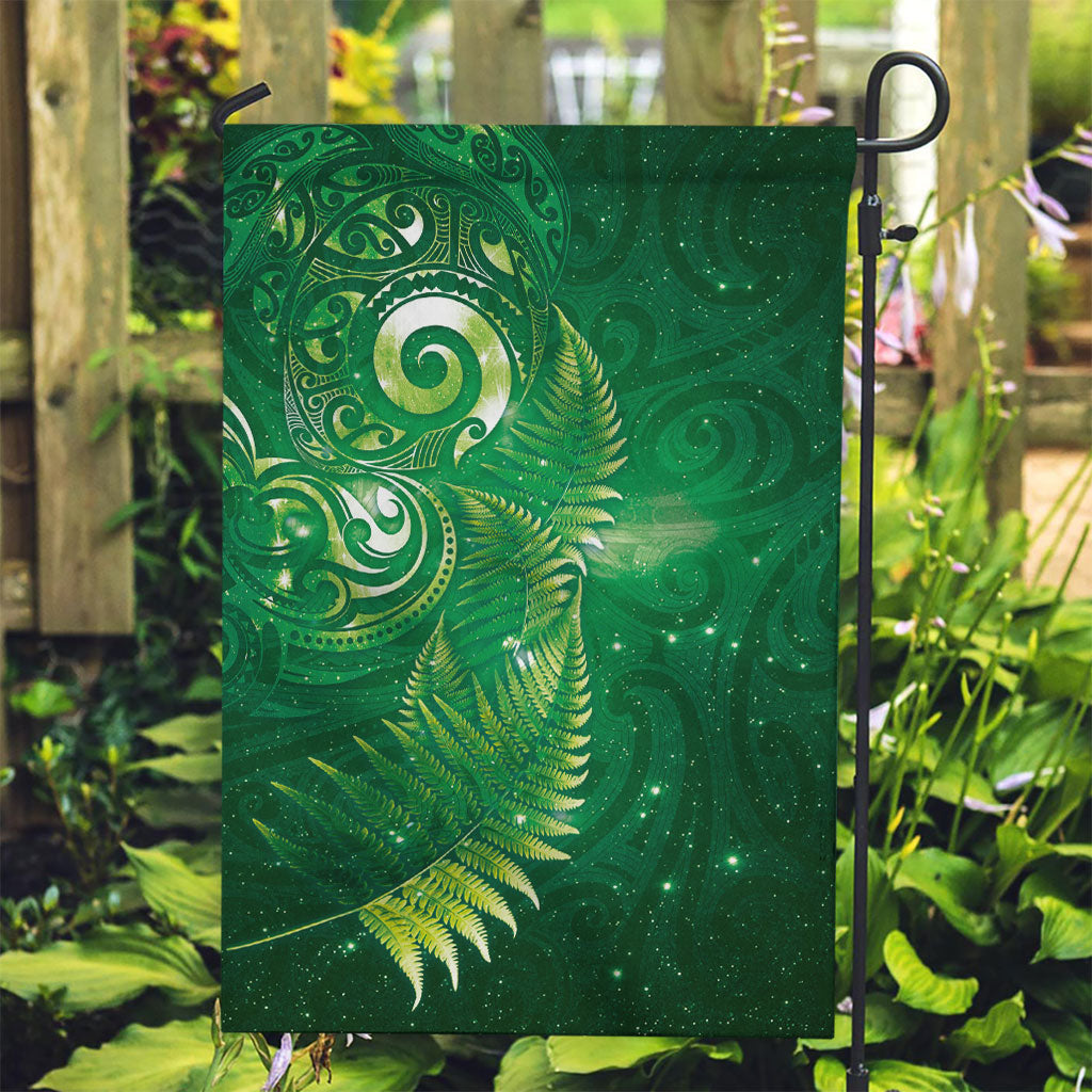 Aotearoa New Zealand New Year Garden Flag Tribal Koru Tattoo Green Galaxy Maori Silver Fern LT03 Garden Flag Green - Polynesian Pride