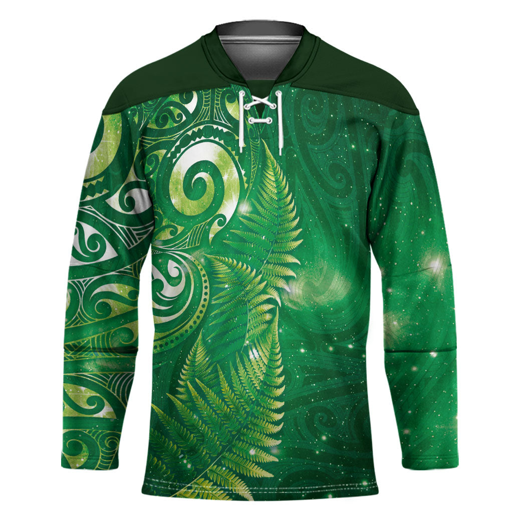 Aotearoa New Zealand New Year Hockey Jersey Tribal Koru Tattoo Green Galaxy Maori Silver Fern LT03 Unisex Green - Polynesian Pride