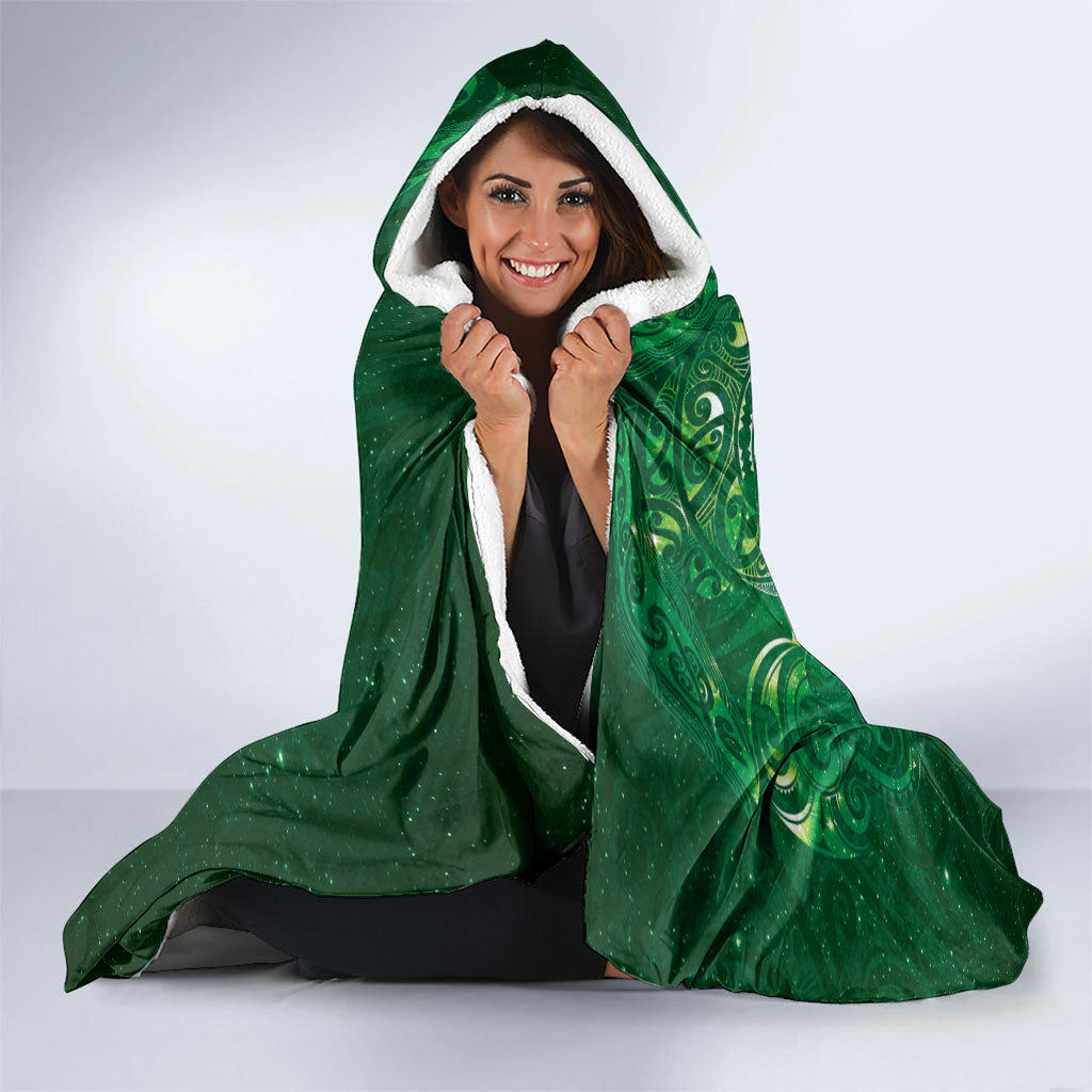 Aotearoa New Zealand New Year Hooded Blanket Tribal Koru Tattoo Green Galaxy Maori Silver Fern LT03 - Polynesian Pride