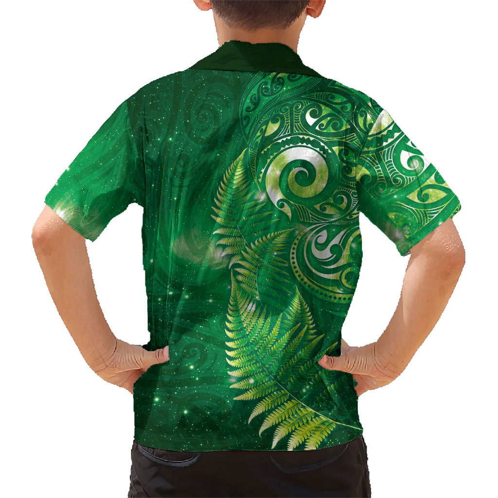 Aotearoa New Zealand New Year Kid Hawaiian Shirt Tribal Koru Tattoo Green Galaxy Maori Silver Fern LT03 - Polynesian Pride