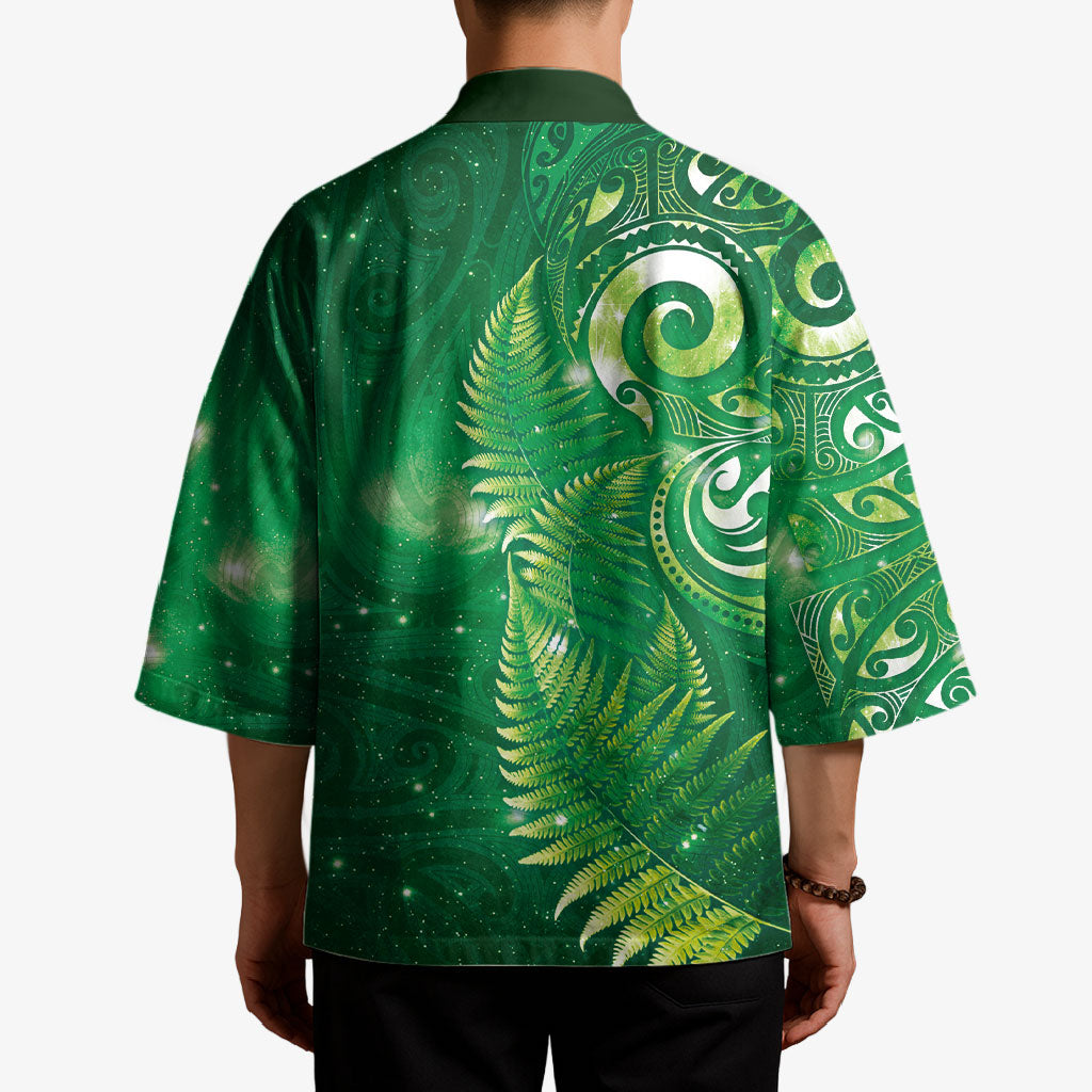 Aotearoa New Zealand New Year Kimono Tribal Koru Tattoo Green Galaxy Maori Silver Fern