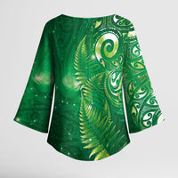 Aotearoa New Zealand New Year Kimono Sleeve Blouse Tribal Koru Tattoo Green Galaxy Maori Silver Fern LT03 - Polynesian Pride