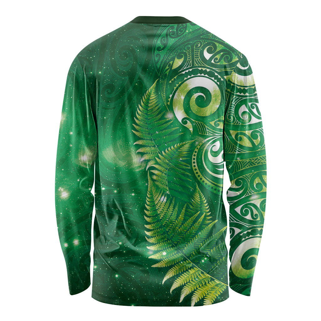 Aotearoa New Zealand New Year Long Sleeve Shirt Tribal Koru Tattoo Green Galaxy Maori Silver Fern LT03 - Polynesian Pride