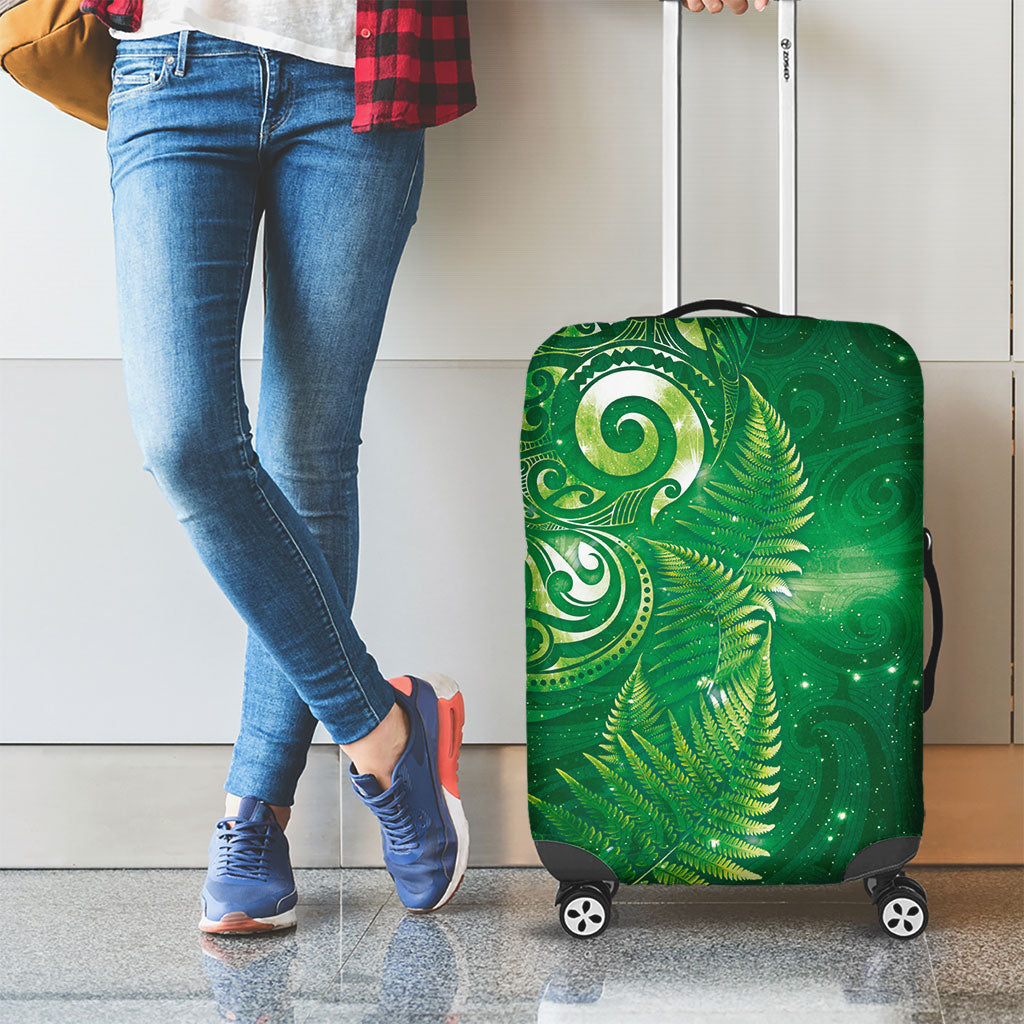 Aotearoa New Zealand New Year Luggage Cover Tribal Koru Tattoo Green Galaxy Maori Silver Fern LT03 - Polynesian Pride