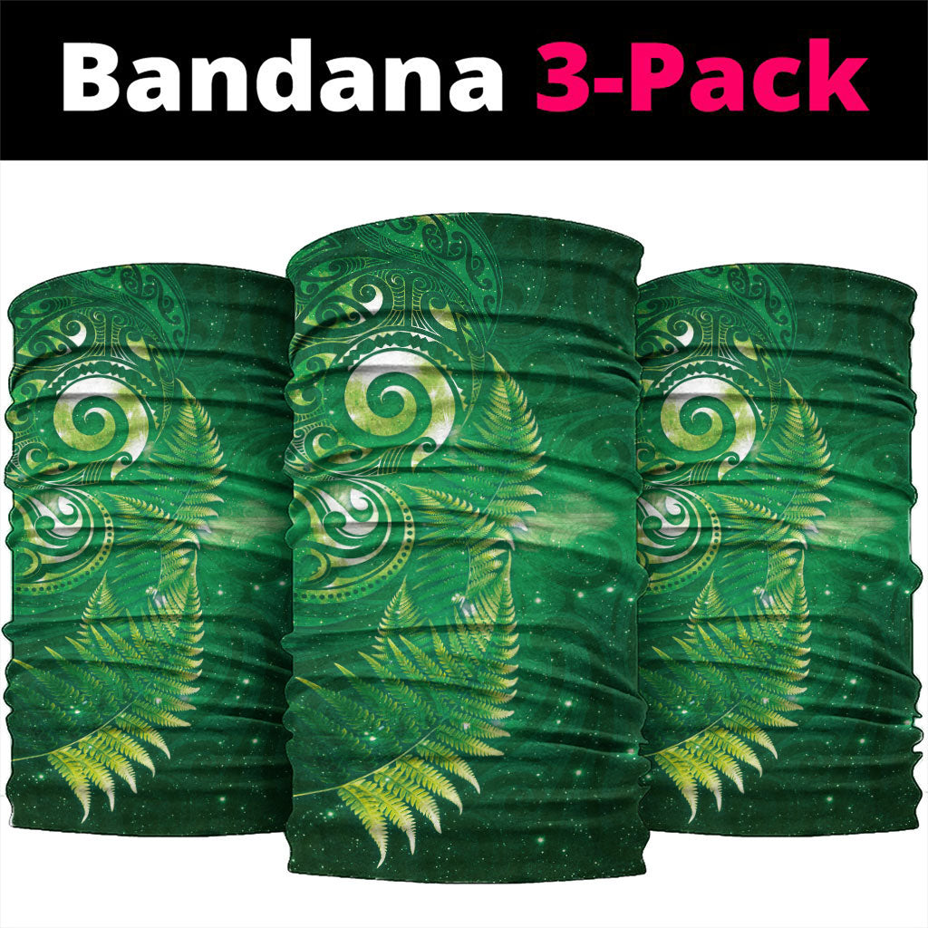 Aotearoa New Zealand New Year Neck Gaiter Tribal Koru Tattoo Green Galaxy Maori Silver Fern