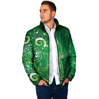 Aotearoa New Zealand New Year Padded Jacket Tribal Koru Tattoo Green Galaxy Maori Silver Fern