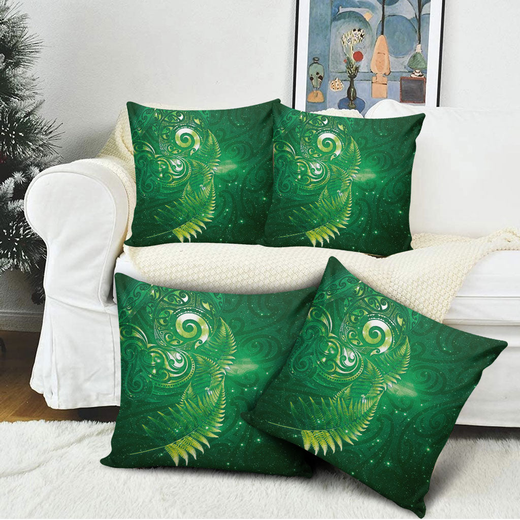 Aotearoa New Zealand New Year Pillow Cover Tribal Koru Tattoo Green Galaxy Maori Silver Fern LT03 - Polynesian Pride