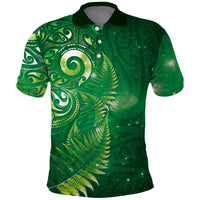 Aotearoa New Zealand New Year Polo Shirt Tribal Koru Tattoo Green Galaxy Maori Silver Fern LT03 Green - Polynesian Pride