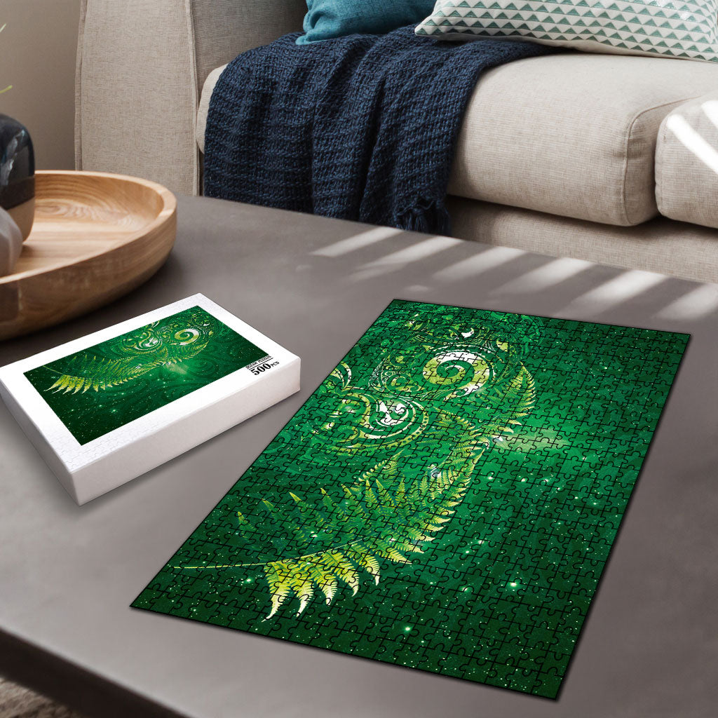 Aotearoa New Zealand New Year Puzzle Tribal Koru Tattoo Green Galaxy Maori Silver Fern