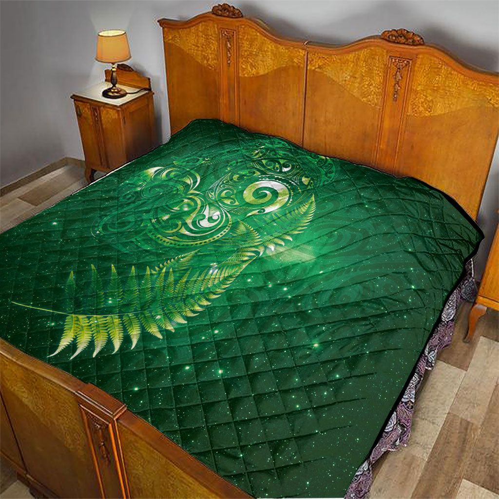 Aotearoa New Zealand New Year Quilt Tribal Koru Tattoo Green Galaxy Maori Silver Fern LT03 - Polynesian Pride