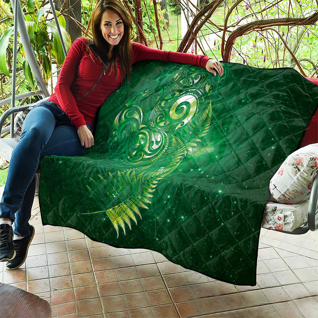 Aotearoa New Zealand New Year Quilt Tribal Koru Tattoo Green Galaxy Maori Silver Fern LT03 - Polynesian Pride