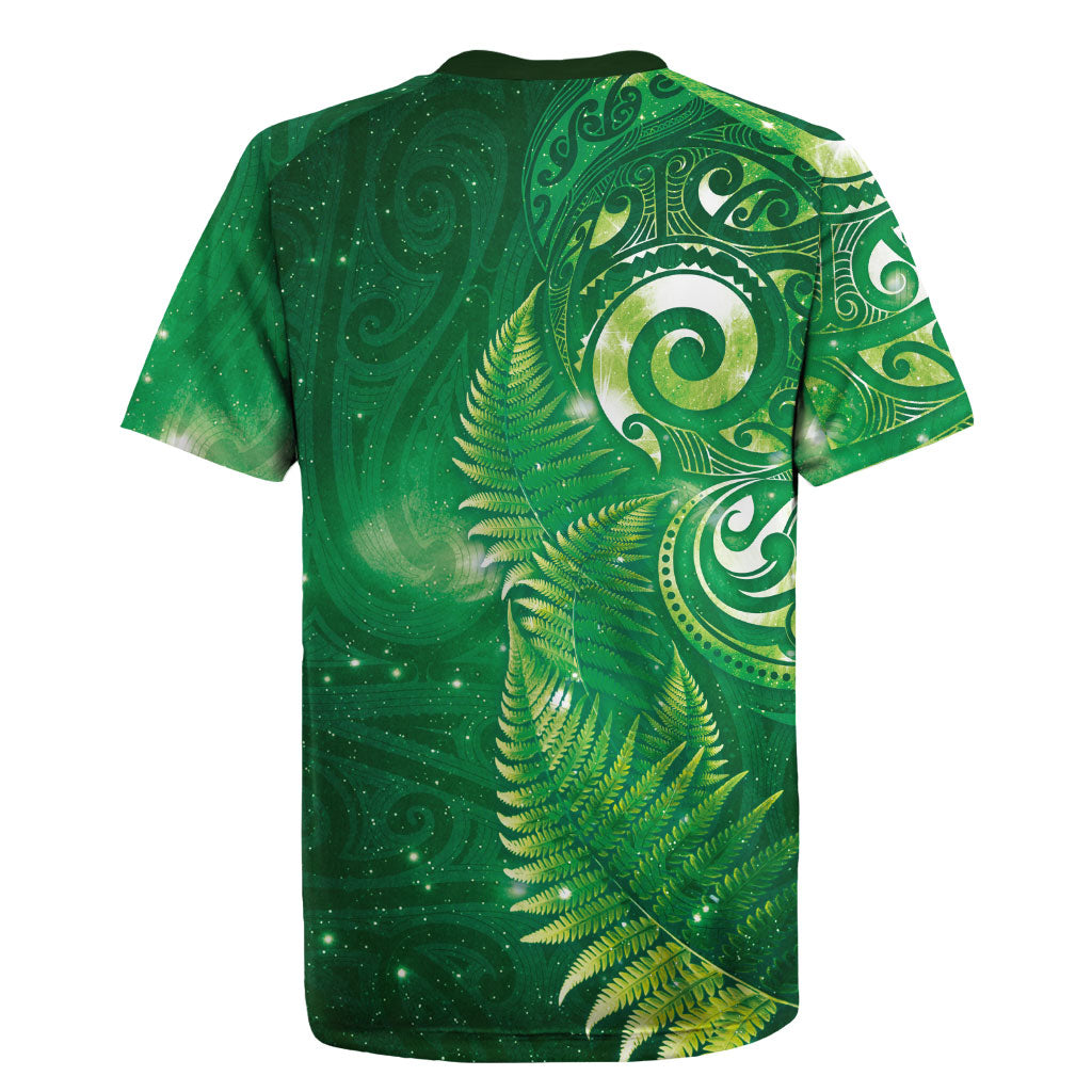 Aotearoa New Zealand New Year Rugby Jersey Tribal Koru Tattoo Green Galaxy Maori Silver Fern LT03 - Polynesian Pride