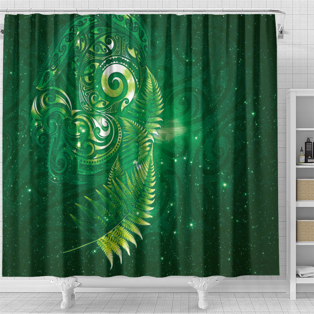 Aotearoa New Zealand New Year Shower Curtain Tribal Koru Tattoo Green Galaxy Maori Silver Fern LT03 - Polynesian Pride