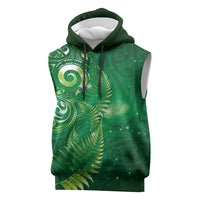 Aotearoa New Zealand New Year Sleeveless Hoodie Tribal Koru Tattoo Green Galaxy Maori Silver Fern LT03 Green - Polynesian Pride