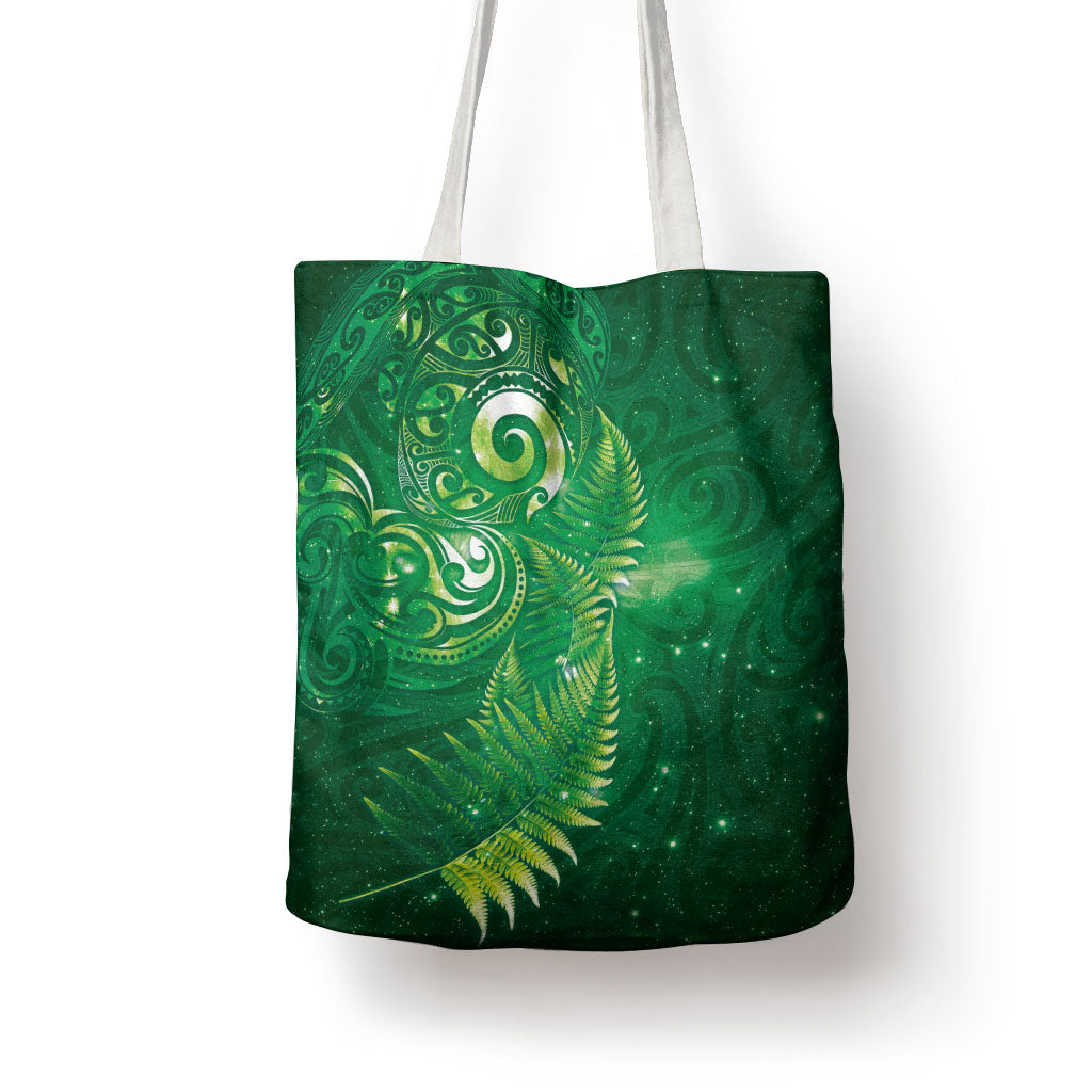 Aotearoa New Zealand New Year Tote Bag Tribal Koru Tattoo Green Galaxy Maori Silver Fern LT03 - Polynesian Pride