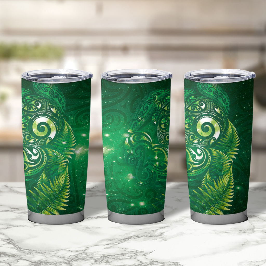 Aotearoa New Zealand New Year Tumbler Cup Tribal Koru Tattoo Green Galaxy Maori Silver Fern LT03 - Polynesian Pride