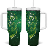 Aotearoa New Zealand New Year Tumbler With Handle Tribal Koru Tattoo Green Galaxy Maori Silver Fern LT03 One Size: 40 oz Green - Polynesian Pride