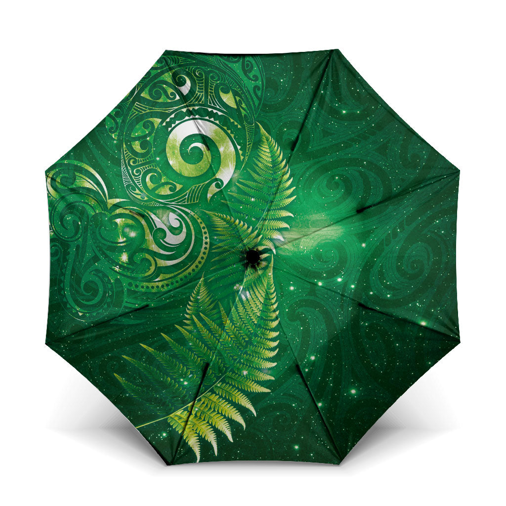 Aotearoa New Zealand New Year Umbrella Tribal Koru Tattoo Green Galaxy Maori Silver Fern