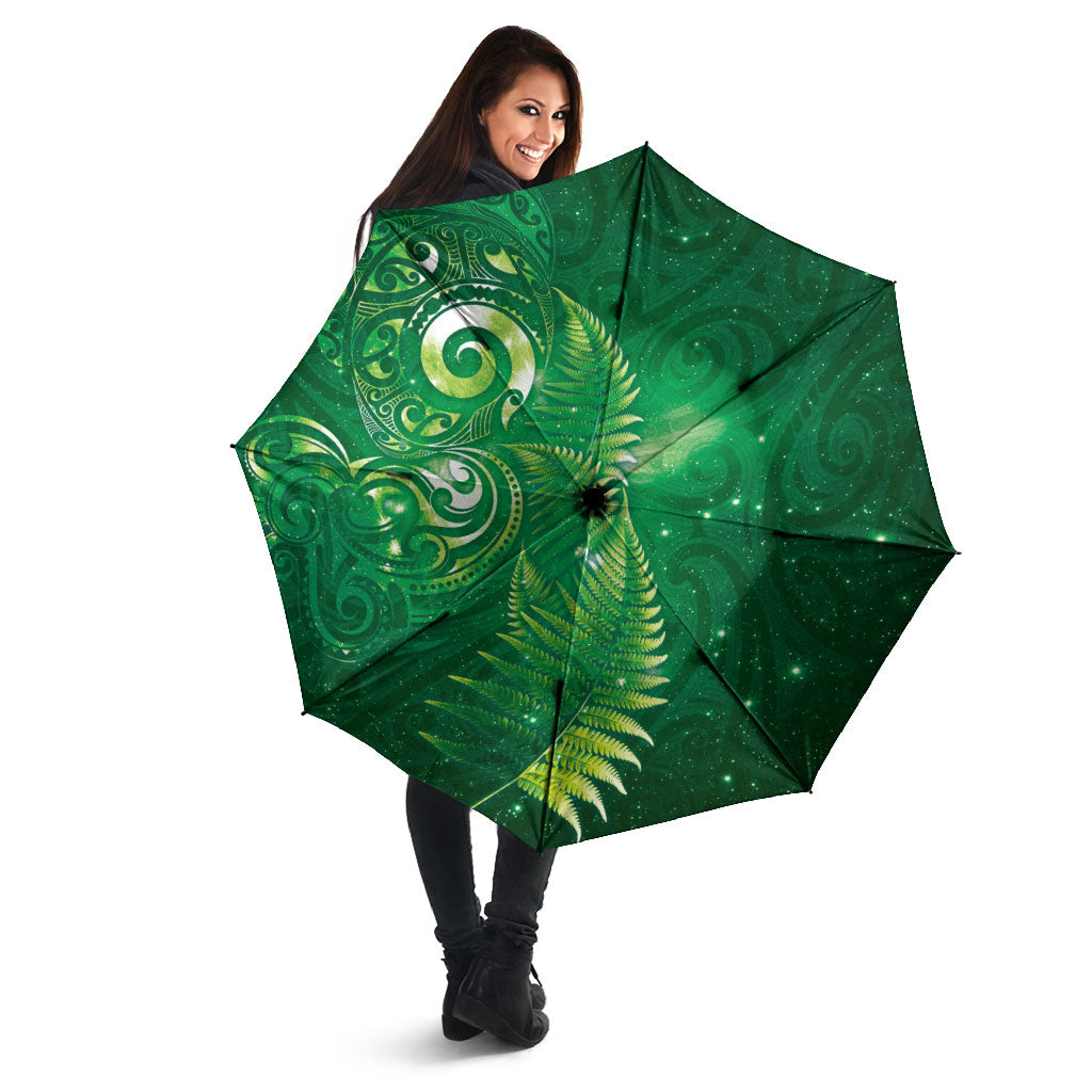 Aotearoa New Zealand New Year Umbrella Tribal Koru Tattoo Green Galaxy Maori Silver Fern LT03 - Polynesian Pride