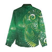 Aotearoa New Zealand New Year Women Casual Shirt Tribal Koru Tattoo Green Galaxy Maori Silver Fern LT03 - Polynesian Pride