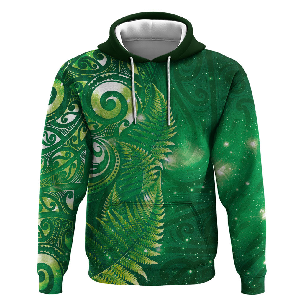 Aotearoa New Zealand New Year Zip Hoodie Tribal Koru Tattoo Green Galaxy Maori Silver Fern LT03 Pullover Hoodie Green - Polynesian Pride