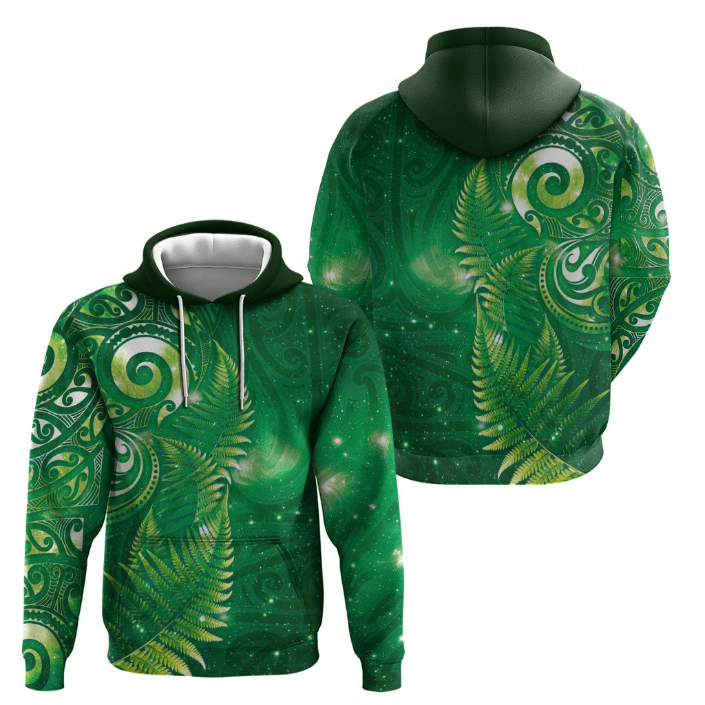 Aotearoa New Zealand New Year Zip Hoodie Tribal Koru Tattoo Green Galaxy Maori Silver Fern LT03 - Polynesian Pride