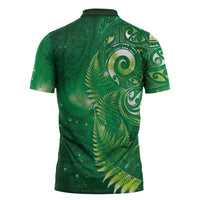Aotearoa New Zealand New Year Zipper Polo Shirt Tribal Koru Tattoo Green Galaxy Maori Silver Fern LT03 - Polynesian Pride