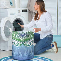 Aotearoa New Zealand New Year Laundry Basket Maori Motifs with Silver Fern and Matariki Stars LT03 - Polynesian Pride