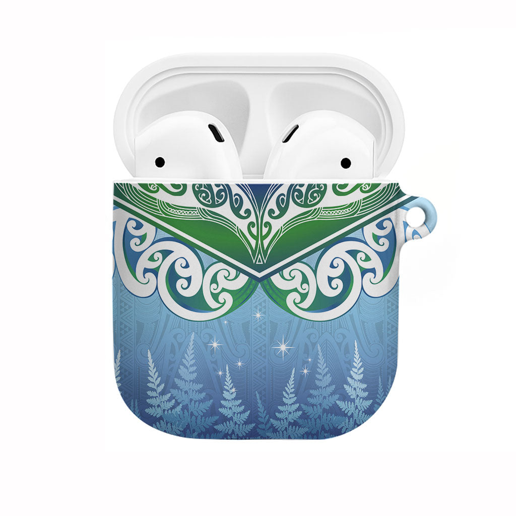 Aotearoa New Zealand New Year AirPods Case Maori Motifs with Silver Fern and Matariki Stars LT03 Multicolor - Polynesian Pride
