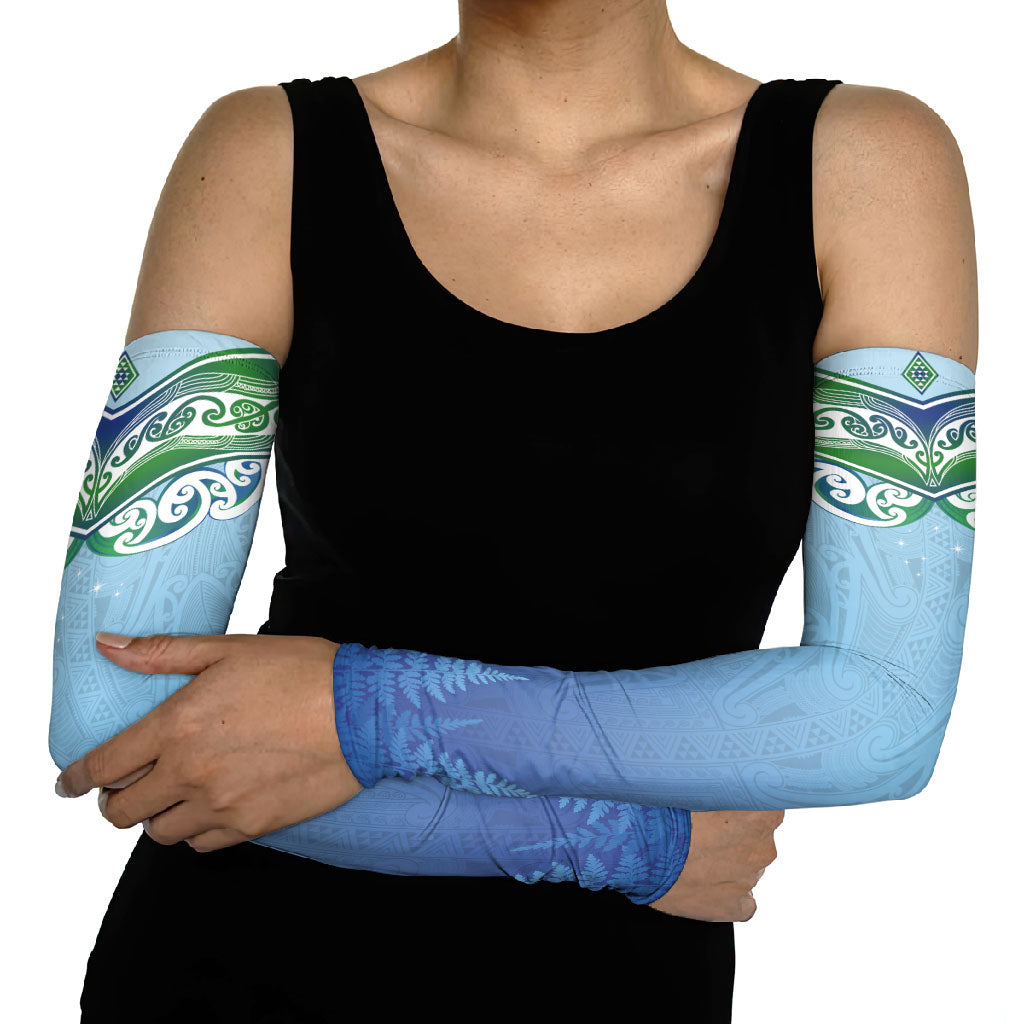 Aotearoa New Zealand New Year Arm Sleeves Maori Motifs with Silver Fern and Matariki Stars LT03 - Polynesian Pride