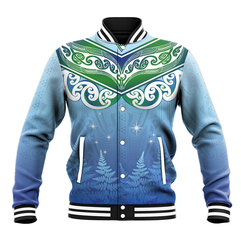 Aotearoa New Zealand New Year Baseball Jacket Maori Motifs with Silver Fern and Matariki Stars LT03 Unisex Multicolor - Polynesian Pride