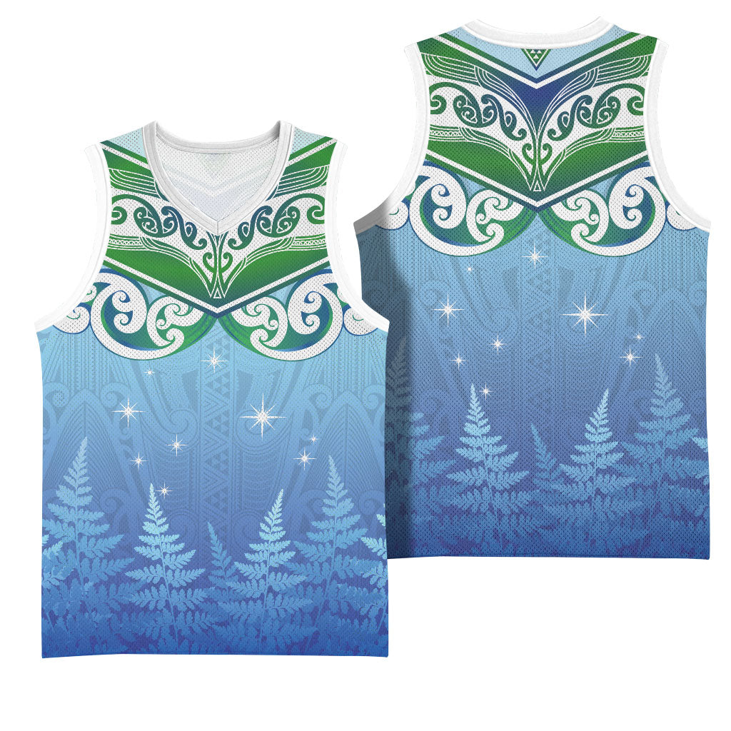 Aotearoa New Zealand New Year Basketball Jersey Maori Motifs with Silver Fern and Matariki Stars LT03 - Polynesian Pride