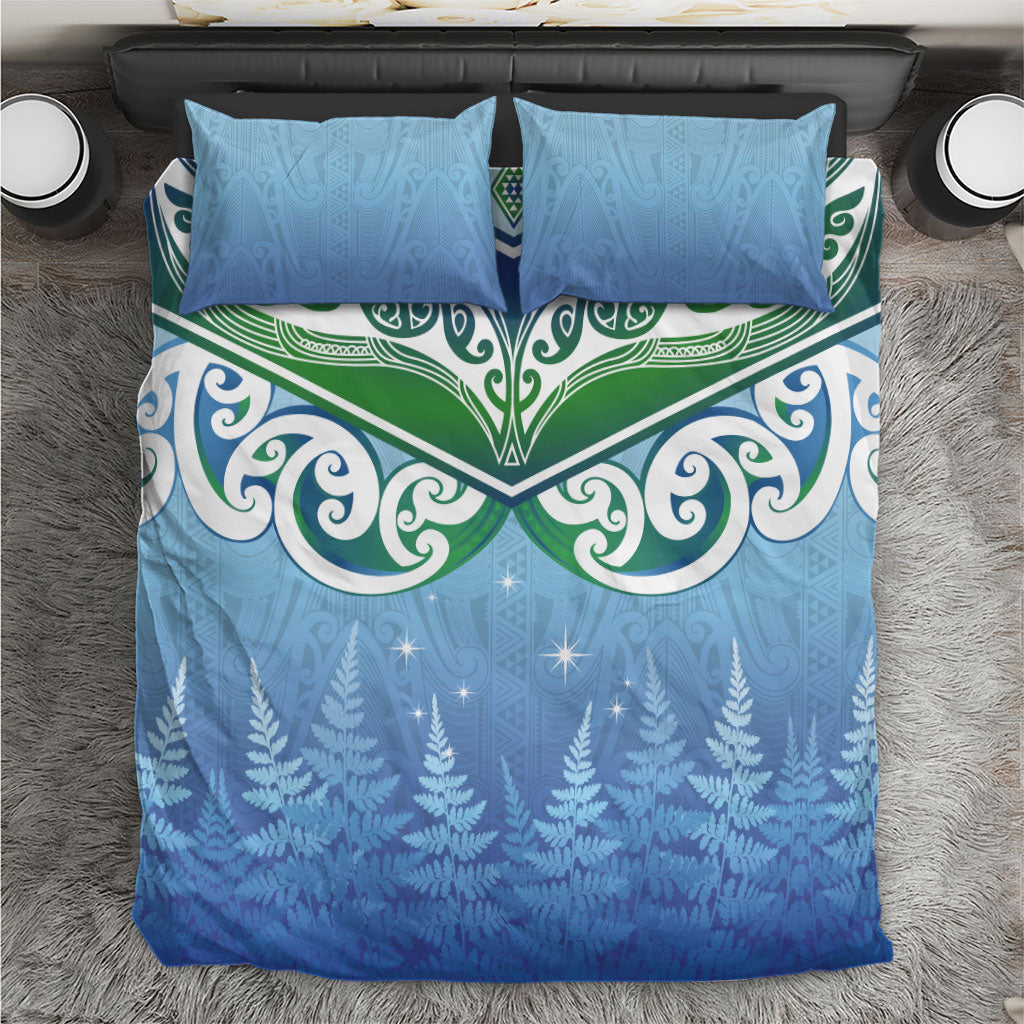Aotearoa New Zealand New Year Bedding Set Maori Motifs with Silver Fern and Matariki Stars