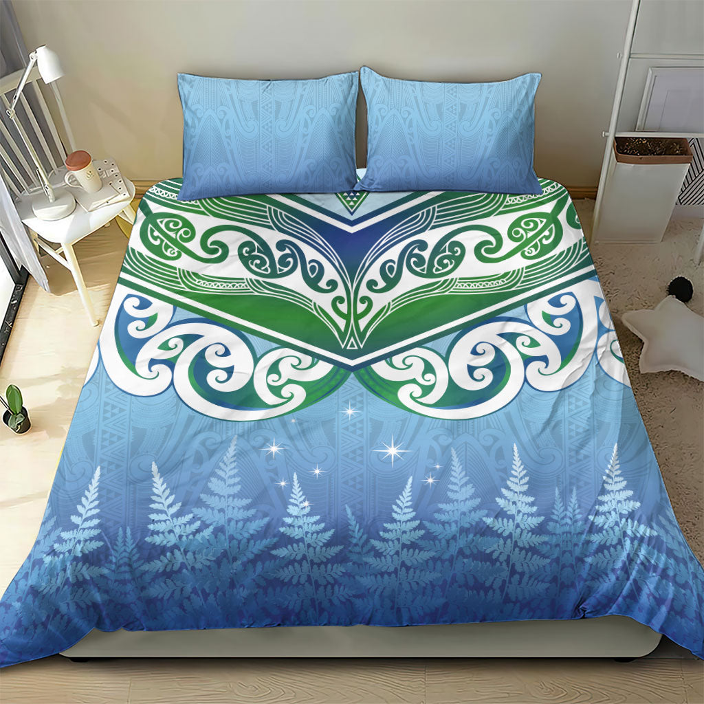 Aotearoa New Zealand New Year Bedding Set Maori Motifs with Silver Fern and Matariki Stars